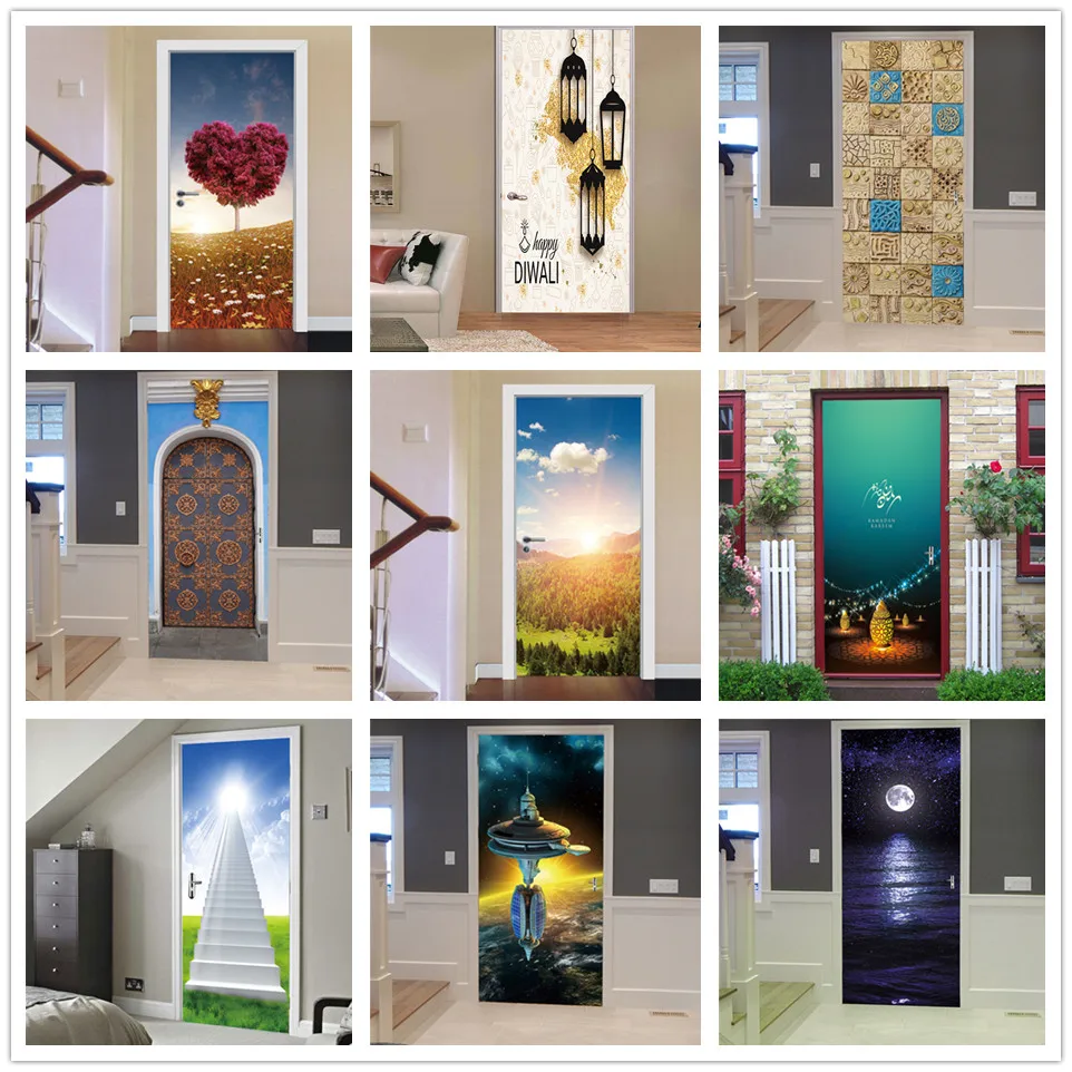 Diwali креативный фонарь, наклейка на дверь, сделай сам, ПВХ, самоклеющаяся, водонепроницаемая, на дверь, украшение дома, обновленные плакаты, Фреска, наклейка