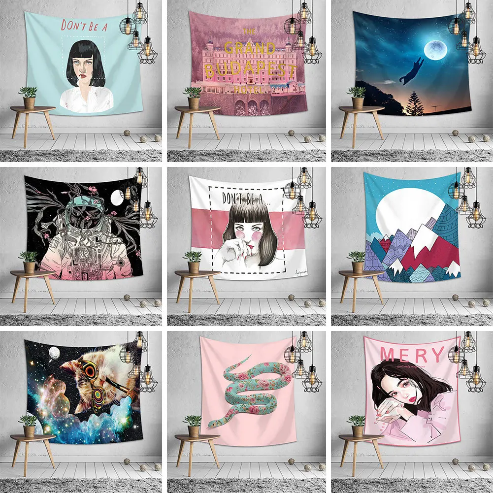 

Drop Shipping Cartoon Girls Hanging Wall Tapestries Mandala Bohemian Tapestry Landscape Wallpaper Wall Art Shawl Throw