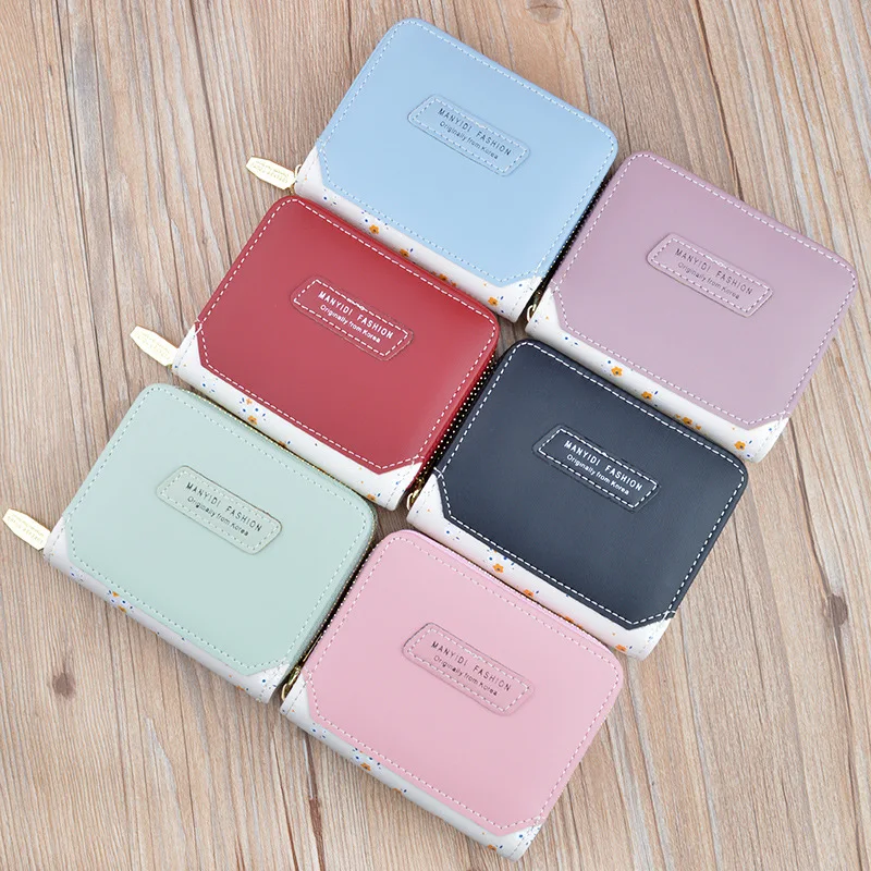 

purse women's wallet short female student Japanese and Korean zipper small wallet fashion contrast stitching soft Wallet