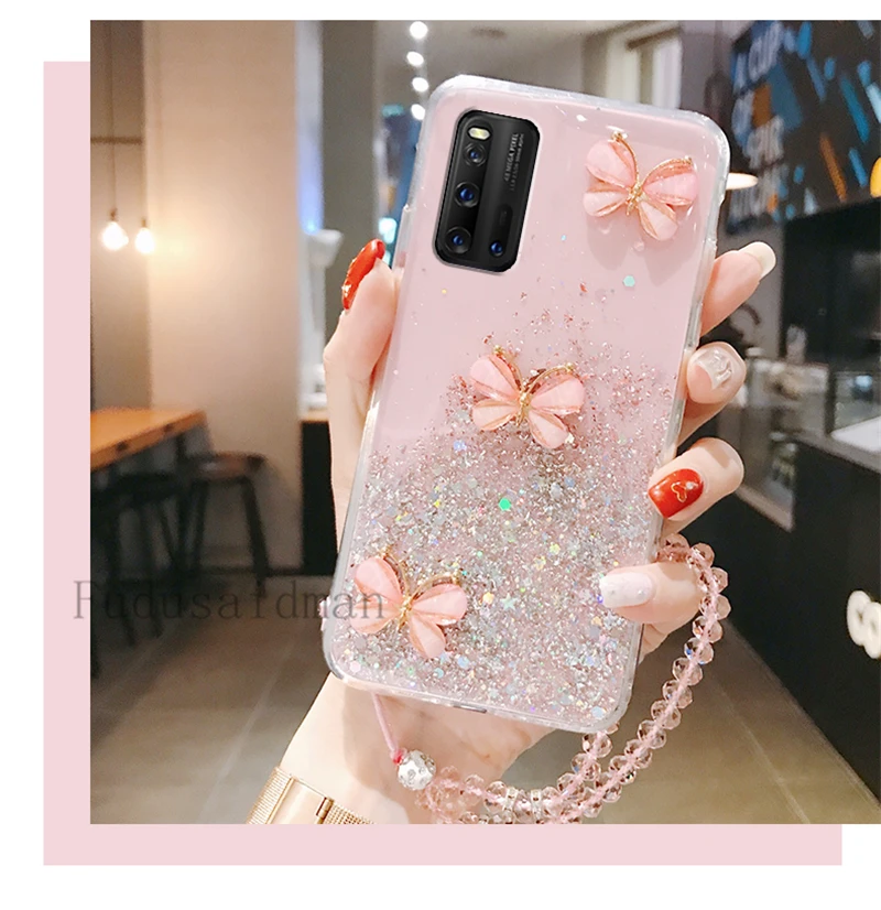 Bling Glitter Butterfly Lanyard Case for Samsung A34 A23 A54 A14 A12 A13 A31 A21S A32 A52 A72 A33 A53 A73 M21 M51 Cover_voghion.com