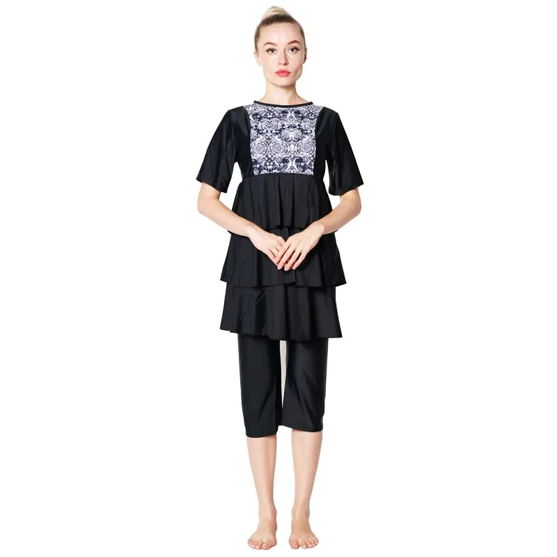 DROZENO Muslim bathing suit Two-piece swimsuit full coverage of moderate Muslim swimwear size women's beach swimwear M - Цвет: 0202