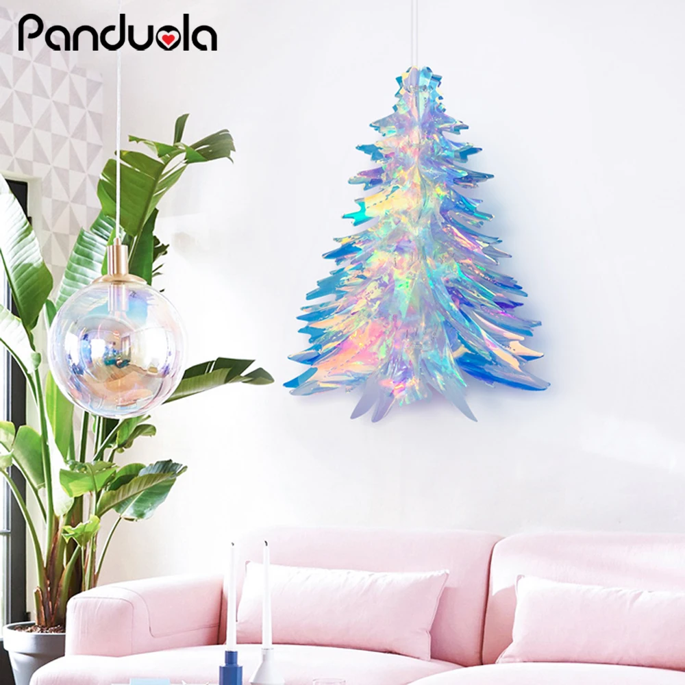 

DIY Rainbow Film Christmas Tree Hanging Pendant Iridescent Fan Star Xmas New Year Ornament Christmas Party Decoration for Home