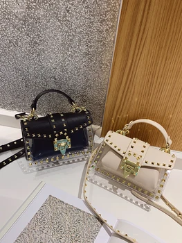 

TekiEssica Summer Beach Bag Rivets Clear Jelly Transparent PVC Bag Candy Color Tote Bag Designer Purse Bolsa Crossbody Bag