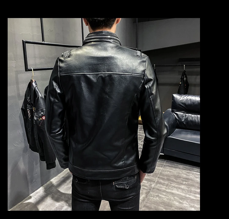 60% OFF Men Jakets Leather New Men's Lapel Men's Leather Punk Style Slim Zipper Decorative Men Leather Jacket