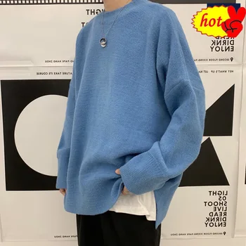 

Autumn Winter 2020 Korean Sweater Men Pullover Tops Casual Male Knitted Solid Streetwear Mens Thicken Warm Sweater