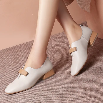 

New Women Pumps Fashion Sexy Elegant Sqaure High Heel Genuine Leather Shoes Woman Buckles Slip On Gladiator Casual Shoes