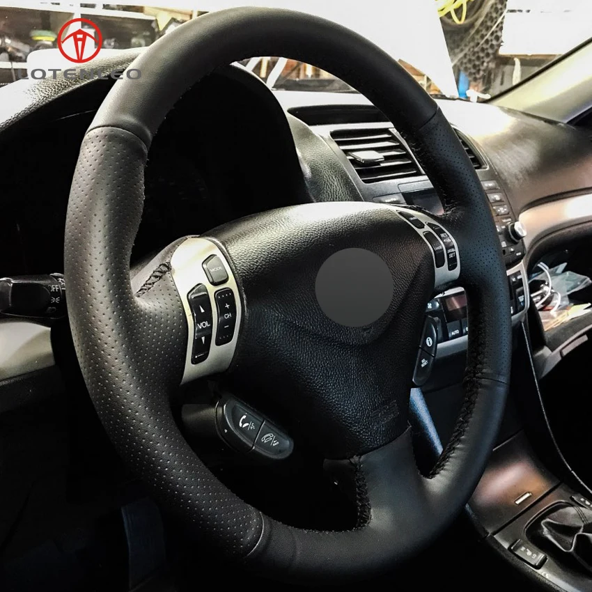 LQTENLEO черный прошитый вручную чехол рулевого колеса автомобиля из искусственной