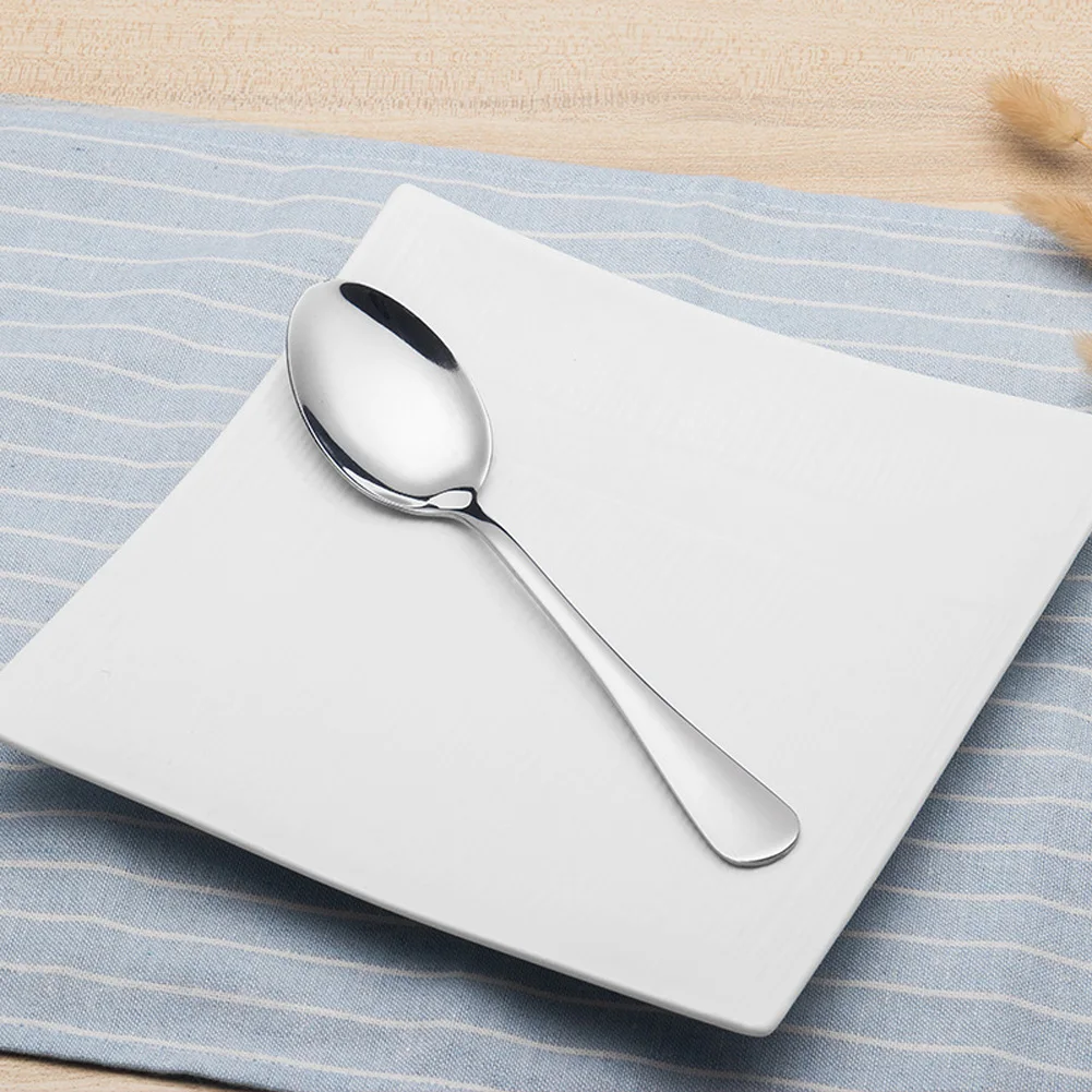 5PCS/Set Flatware Stirring Ice Cream Dessert Sugar Spoon Oval Coffee Tea Porridge Soup Stainless Steel Long Handle Tableware