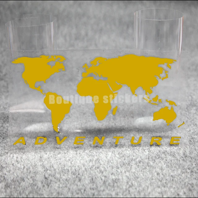 World Map Die-cut Decals Camping Adventure Stickers Body Stickers Waterproof Reflective Stickers Field Adventure RV Stickers YELLOW