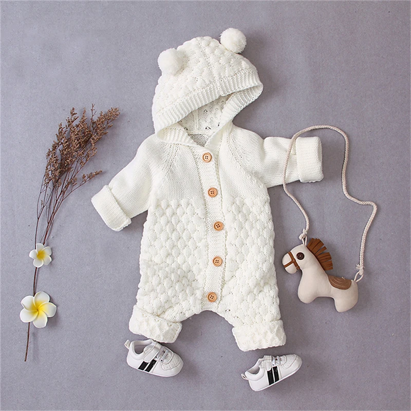 Newborn Rompers Baby Kid Winter Clothes Girl Boy Knitted Crochet Romper Cartoon Bear Jumpsuit Toddler Sweater Children Playsuit