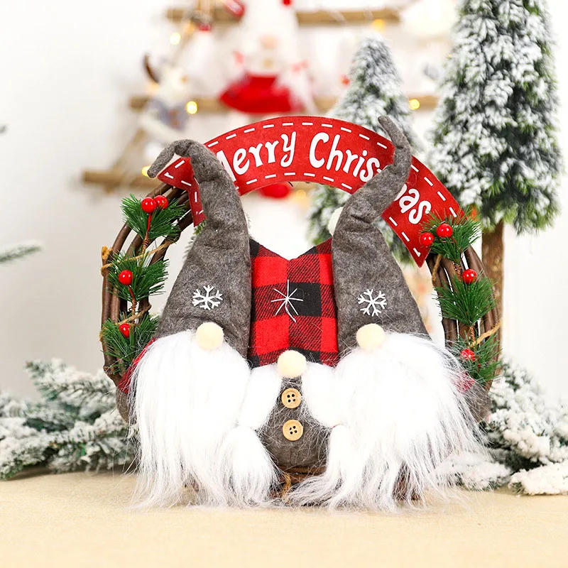 Christmas decorations DIY fabric old man doll simulation rattan circle retro threesome wreath knocker 30CM | Дом и сад