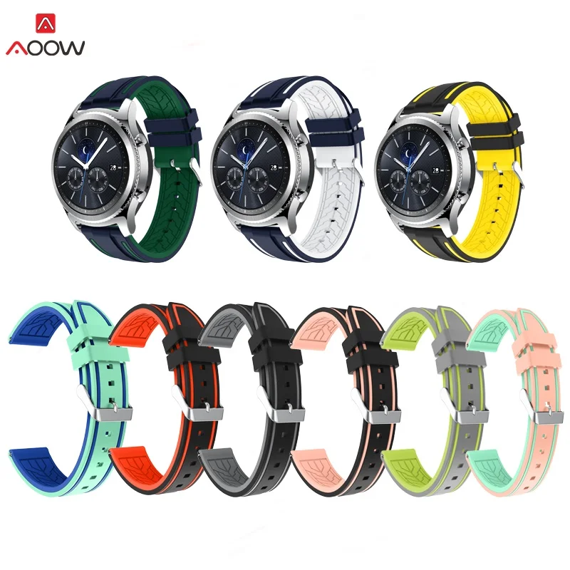 AOOW 22 мм браслет ремешок для samsung gear S3 Galaxy Watch 46 мм активный ремешок двойной цвет силиконовый ремешок для Huami Amazfit