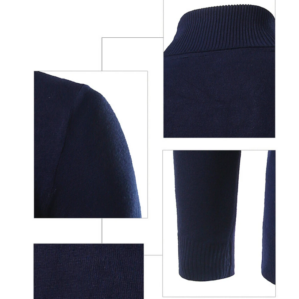 Мужской теплый вязаный свитер с высоким воротником, осенне-зимний облегающий свитер с высоким воротником и длинным рукавом