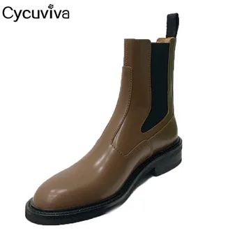 

Luxury Brand Shoes Woman Genuine Leaher Motorcycle Boots Women Round Toe Flat Knight Boots Cowboy Brown Ankle Boots For Women
