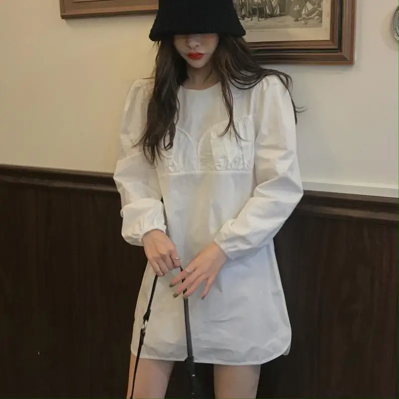 

Photo Shoot 2020 New Style Korean-style Western Style Cute Pleated Loose-Fit Solid Color Dress Women's