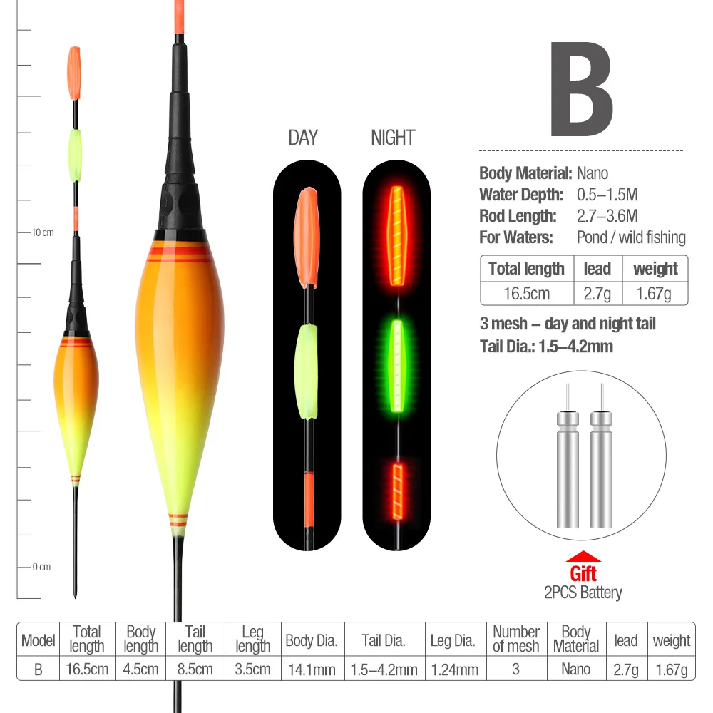 DONQL, 1 шт., электронный поплавок для рыбалки, светильник-поплавок, палка для рыбы, поплавок, аксессуары для рыбалки, оборудование, инструмент+ 2 батареи