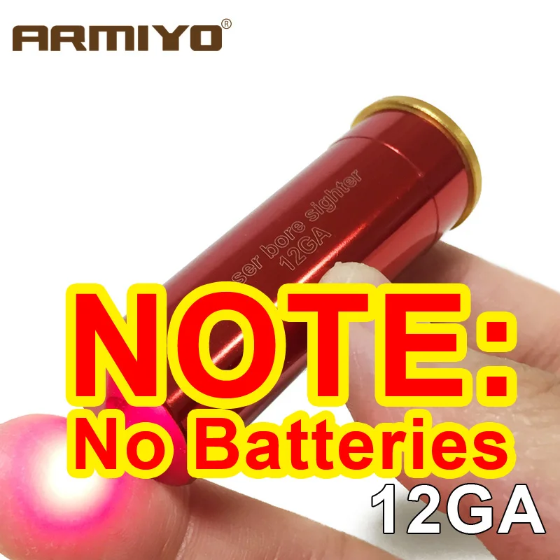 Red Body No Battery Armiyo 12GA 12 Калибр Серебряный картридж 20 мм x 60 мм тактическая оптика Красный Лазерный Пистолет диаметр прицел Boresighter охота без батарей - Цвет: Red Body No Battery