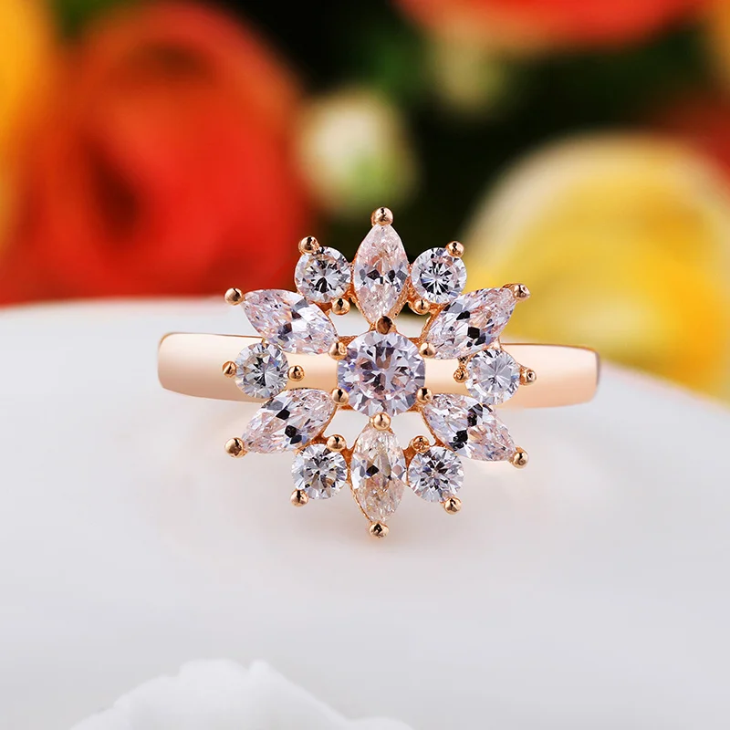 BAMOER розовое золото цвет палец кольцо для женщин с AAA кубический циркон обручение ювелирные изделия#6 7 8 9 JIR029
