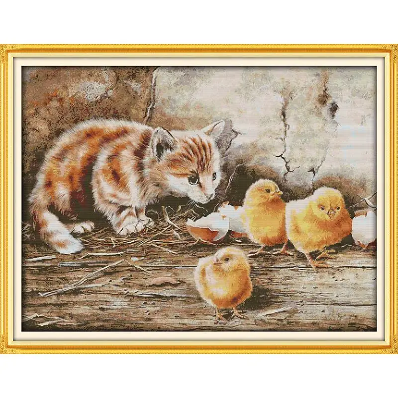 Китайская вышивка крестом Joy Sunday The Curious Cat Kits11 и 14CT экологичный хлопок с печатью