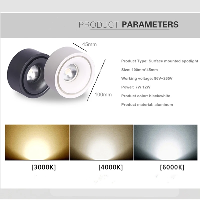 DIMMABLE Surface Mounted Downlight Ceiling Lamp 7W 9W 12W