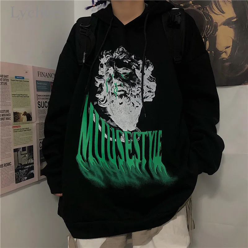 Lychee Harajuku с буквенным принтом, Женская флисовая толстовка с капюшоном, весна, осень, зима, женские топы, повседневные свободные женские толстовки