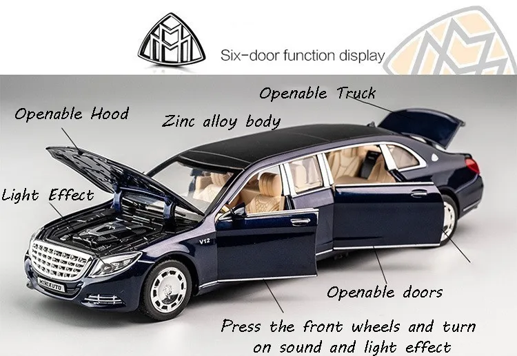 1/32 Maybach литая под давлением Металлическая Модель сплав Высокая симуляция автомобиля 6 дверей открывающийся подарок на день рождения инерционные игрушки для детей hotwheeling