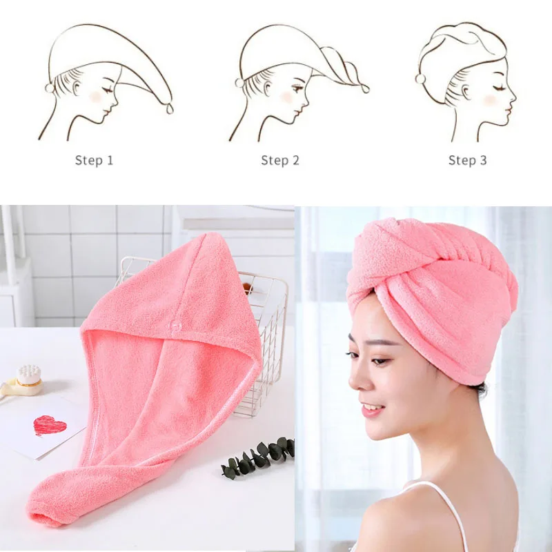 

Microfibre Hair Fast Drying Towel Wrap Womens Girls Lady's Towel Quick Dry Hair Hat Cap Turban Head Wrap Bathing Tools