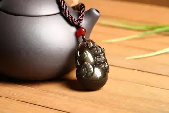 

LETSFUN Fine Jewelry Natural Obsidian Black Jade Agate Pendant Chinese Dragon Pixiu Calabash Free Shipping