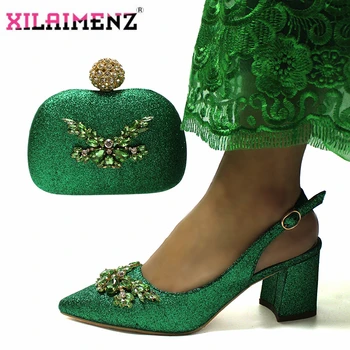 

2020 INS Hot Selling African Women Shoes and Bag to Match in Green Color Nigerian Women Shoes and Bag Set for Garden Party