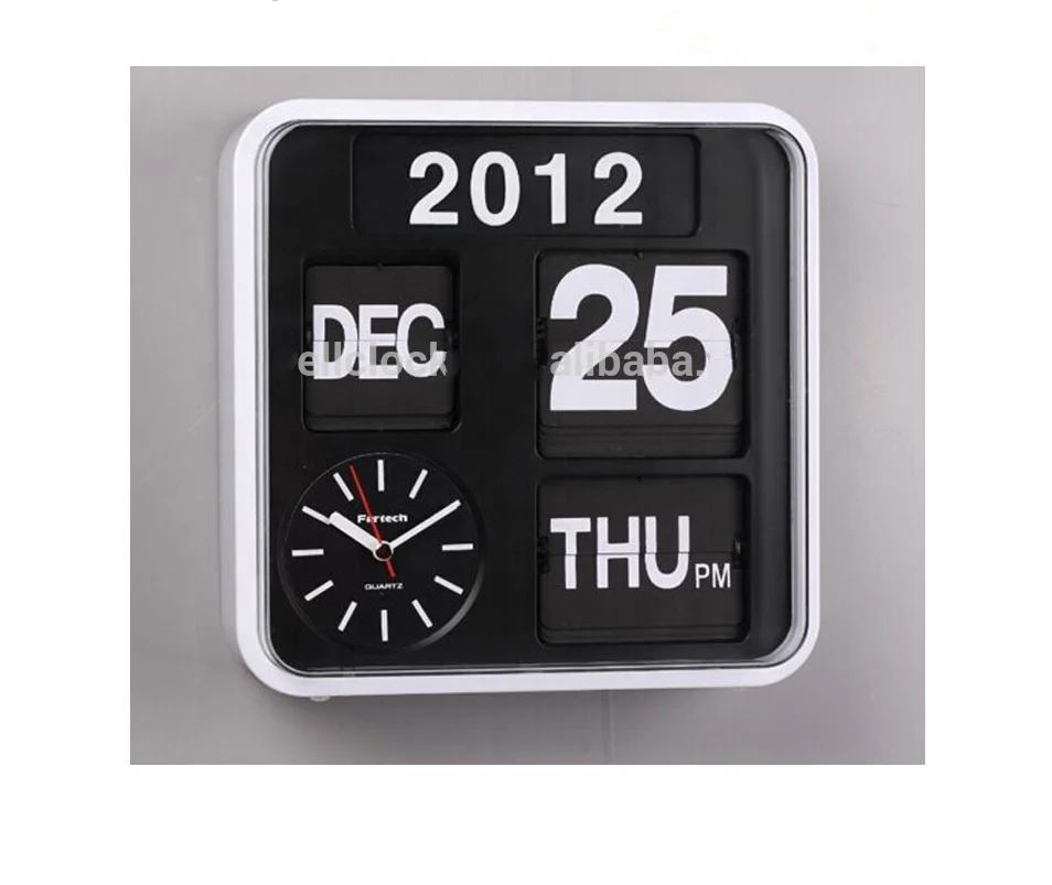 Modern Square Plastic Multifunction Auto Flip Calendar Wall ClockPeças