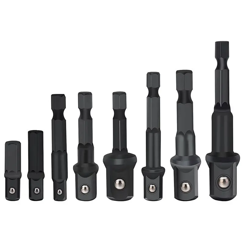 Drill Socket Adapter for Impact Driver with Hex Shank to Square Socket Drill Bits Bar Extension set 8 Pieces photo