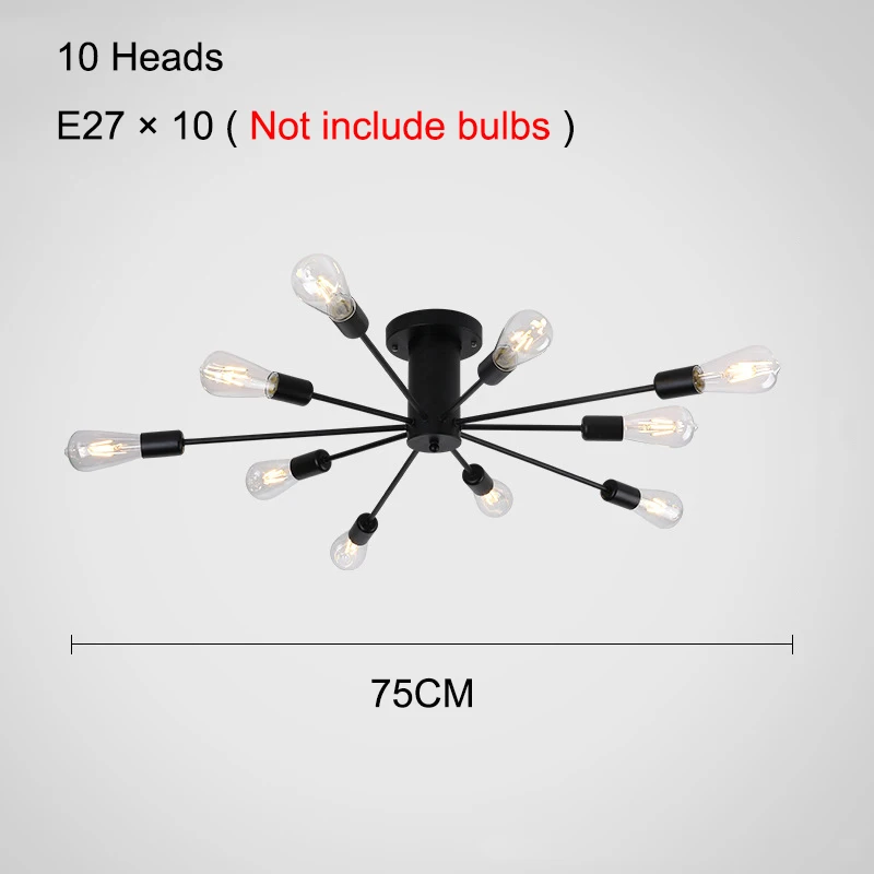 Black 10 Heads Светодиодный потолочный светильник современный скандинавский потолочный светильник для гостиной освещение промышленного домашнего освещения спальни столовой кухонный светильник - Цвет корпуса: Black 10 Heads