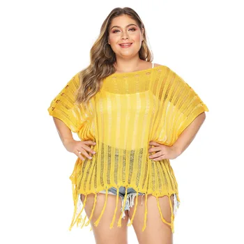 

Bikinis 2020 Woman Pareo Beachwear Beach Dresses And Tunic Outlet Dress Hollow Out Perspective Brought Loose F Knit Word Solid