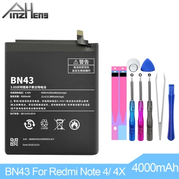 

PINZHENG BN43 Phone Battery For Xiaomi Redmi Note 4 Note 4X Snapdragon 625 4000mAh Real Capacity Replacement Bateria + Tools