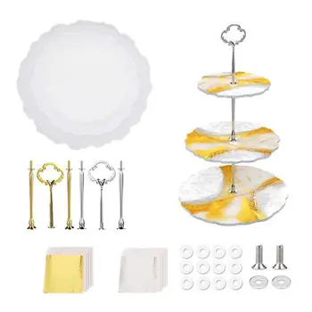 

3 Tier Cupcake Stands Resin Molds Round Square Tray Silicone Casting Mould with Handle Fitting Dessert Platter DIY Making Tools