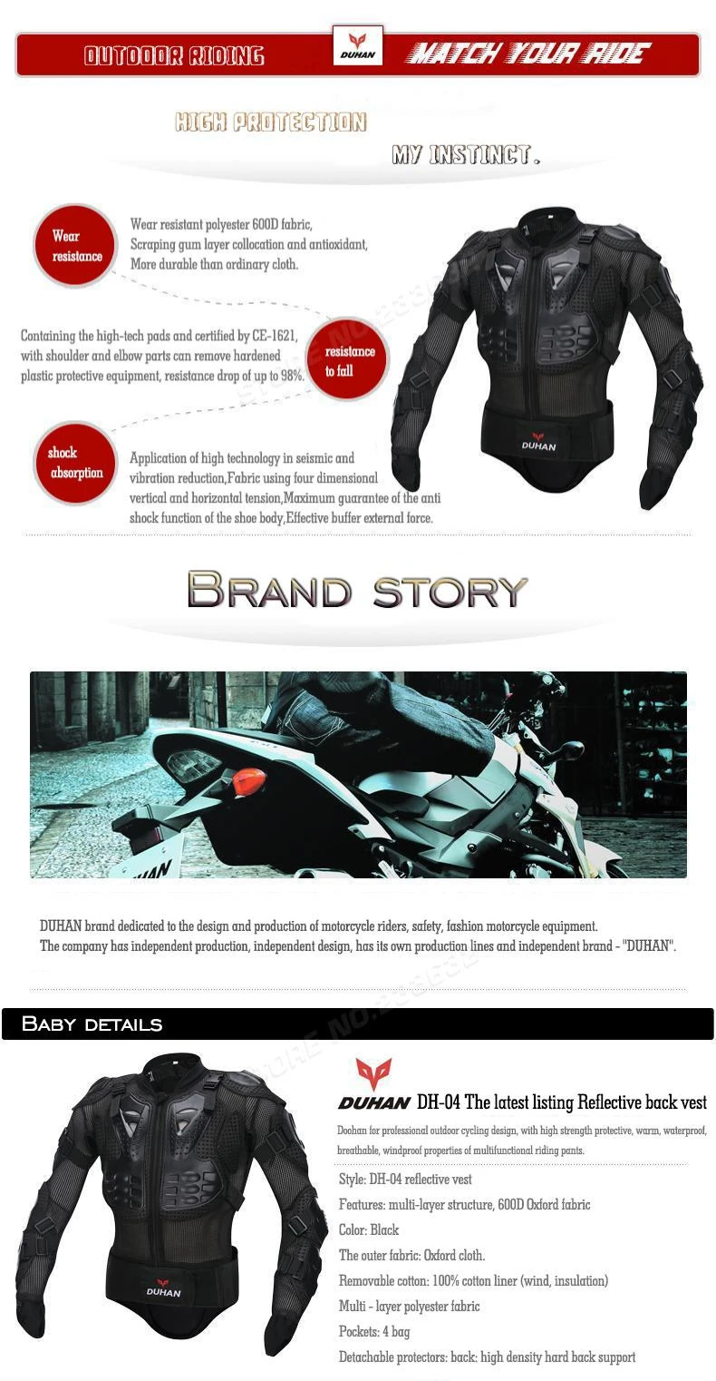DUHAN Горячая мотоциклетная куртка для всего тела, Защита позвоночника, защита груди, куртка для защиты тела, мотоциклетная броня, куртка