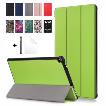 

Tablet case forAmazon Kindle Fire HD 10 2019 Case 10.1" Leather Smart Sleep wake funda Trifold Stand Solid capa with pen+film
