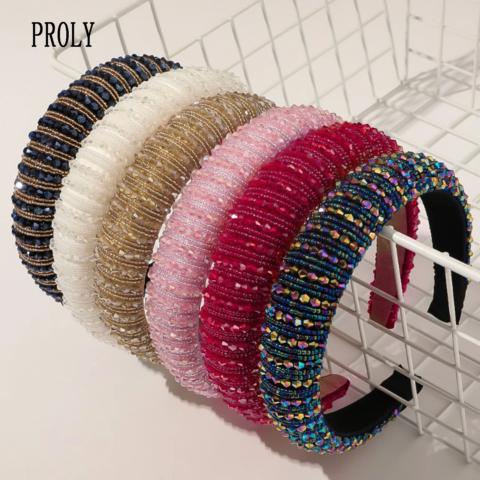 

PROLY New Fashion Women Hair Accessories Crystal Beads Headband for Lady Luxury Hairband Sponge Hair Hoop Bridal Turban