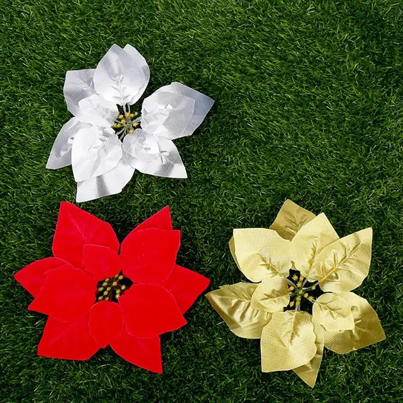 20 шт. модные Искусственные цветы Декор Poinsettia поддельные цветы DIY новогодняя елка, для дома Свадебные Декорации Цветок голова Рождество