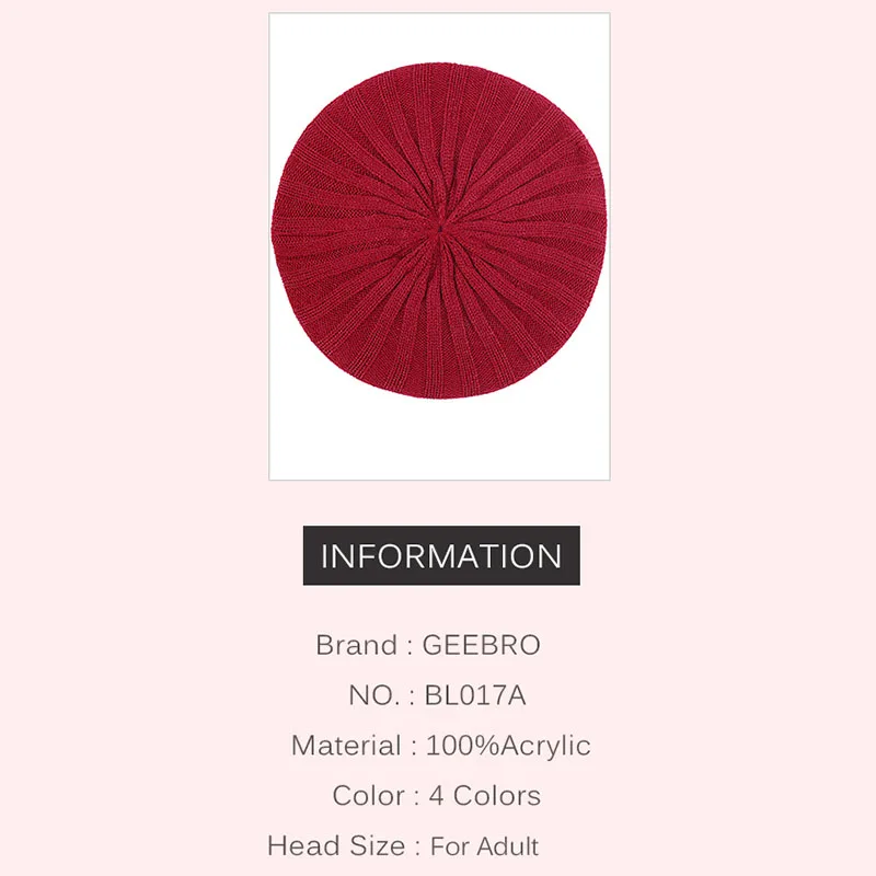 Women Ribbed Fashion Beret Hat Solid Color Slouchy Winter Hats Knitted Bonnet Caps for Girls Lady Female Autumnc