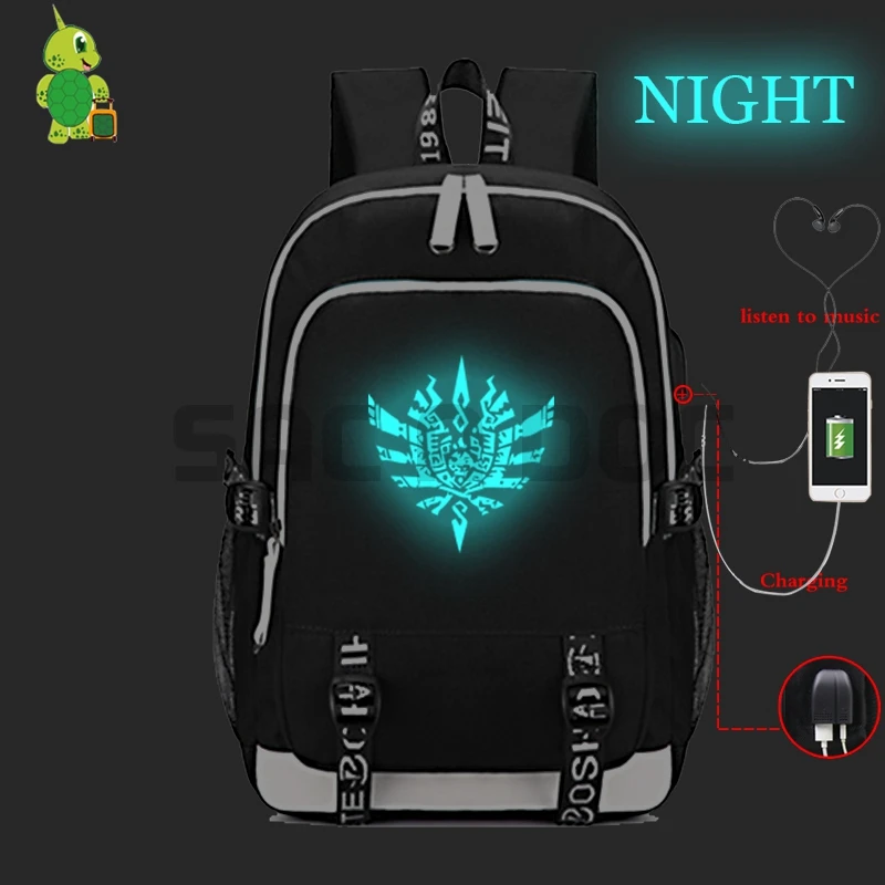3 Monster Hunter USB зарядка Разъем для наушников светящиеся школьные сумки для подростков мальчиков девочек многофункциональный ноутбук путешествия рюкзак - Цвет: 3