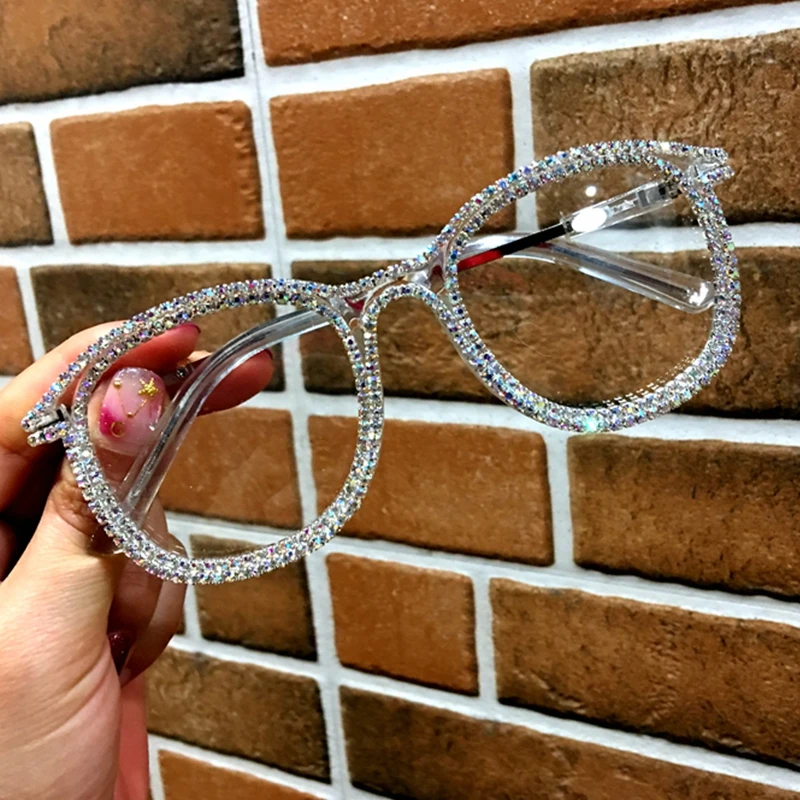 Myopia Vintage Women Sunglasses Clear Lens Glasses Ladies Luxury Men Optical Shades Rhinestone Eyeglasses