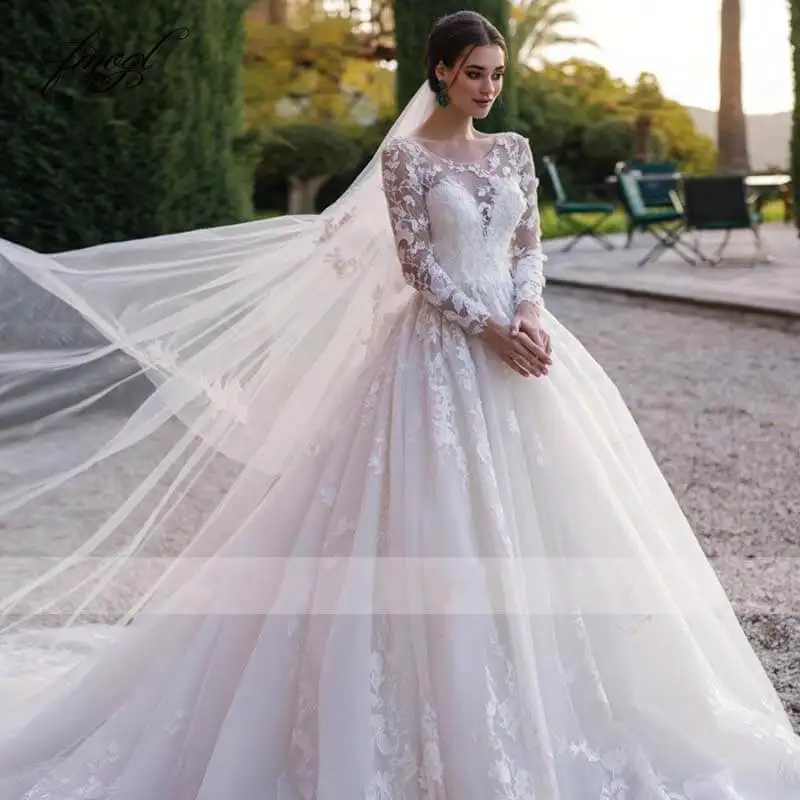 Vestido De Novia сексуальное иллюзионное свадебное платье с длинным рукавом 2019 с глубоким вырезом и кружевной аппликацией винтажные свадебные