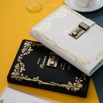 

B6 Retro Notebook with Password Lock Leather Cover Traveler Diary Planner Agenda School Supplies Gift Stationery