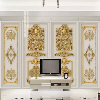 

European Style 3D Stereo Golden Pattern Mural Wallpaper Living Room TV Bedroom Luxury Home Decor Waterproof 3D Stickers Frescoes