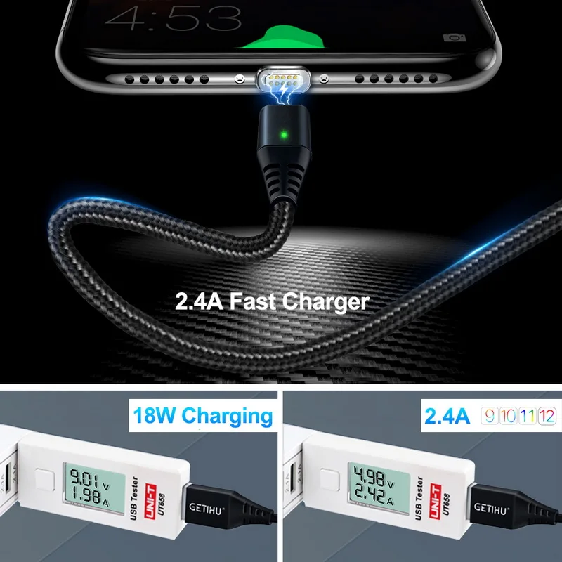 Магнитный кабель GETIHU Micro USB Type C для быстрой зарядки и передачи данных iPhone 11 X