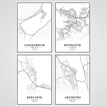 

Iceland Reykjavik Keflavik Akureyri Isafjordur City Map Canvas Painting Vintage Kraft Posters Coated Art Prints Home Decor Gift