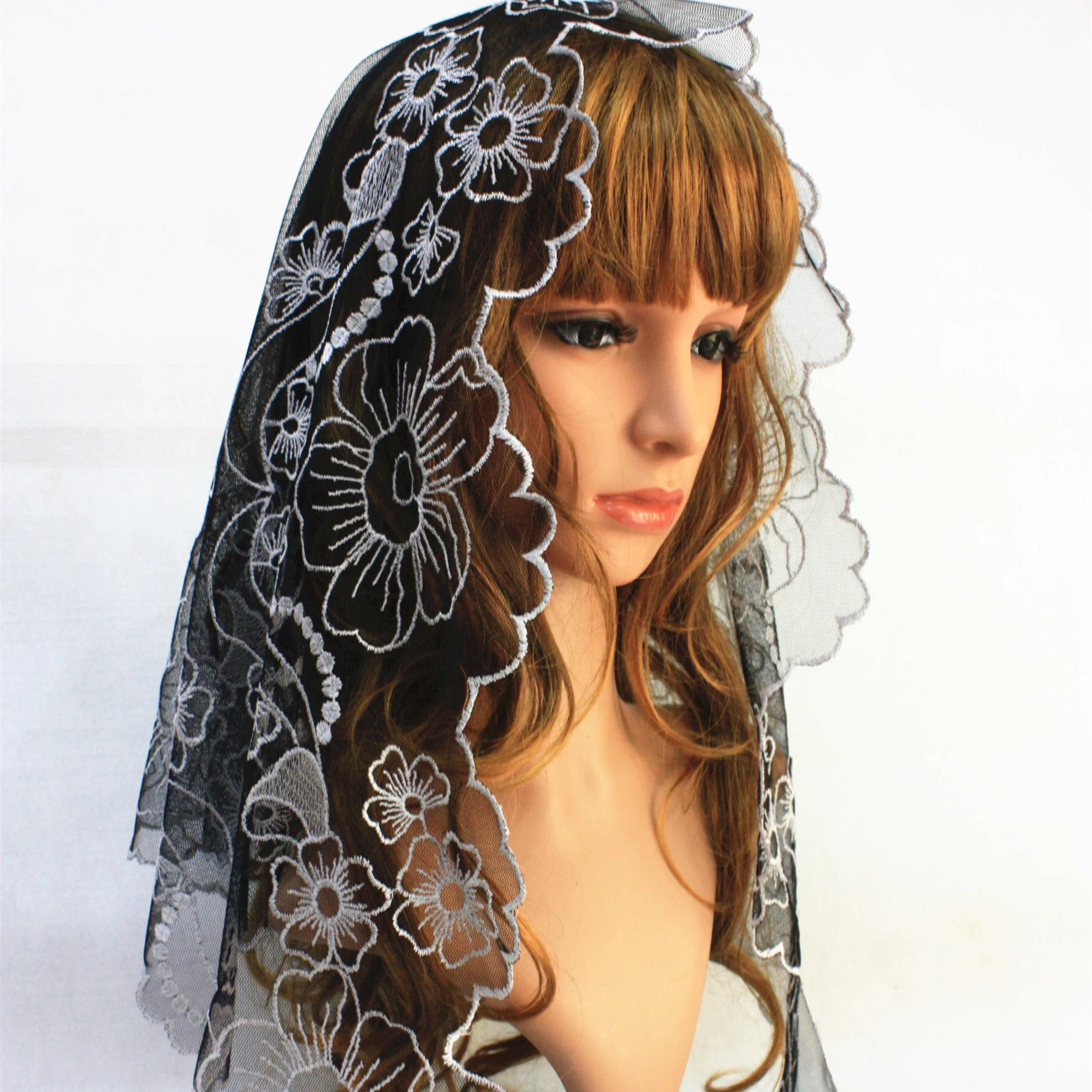 Испанская кружевная черная католическая вуаль Mantilla с вышивкой | Дом и сад