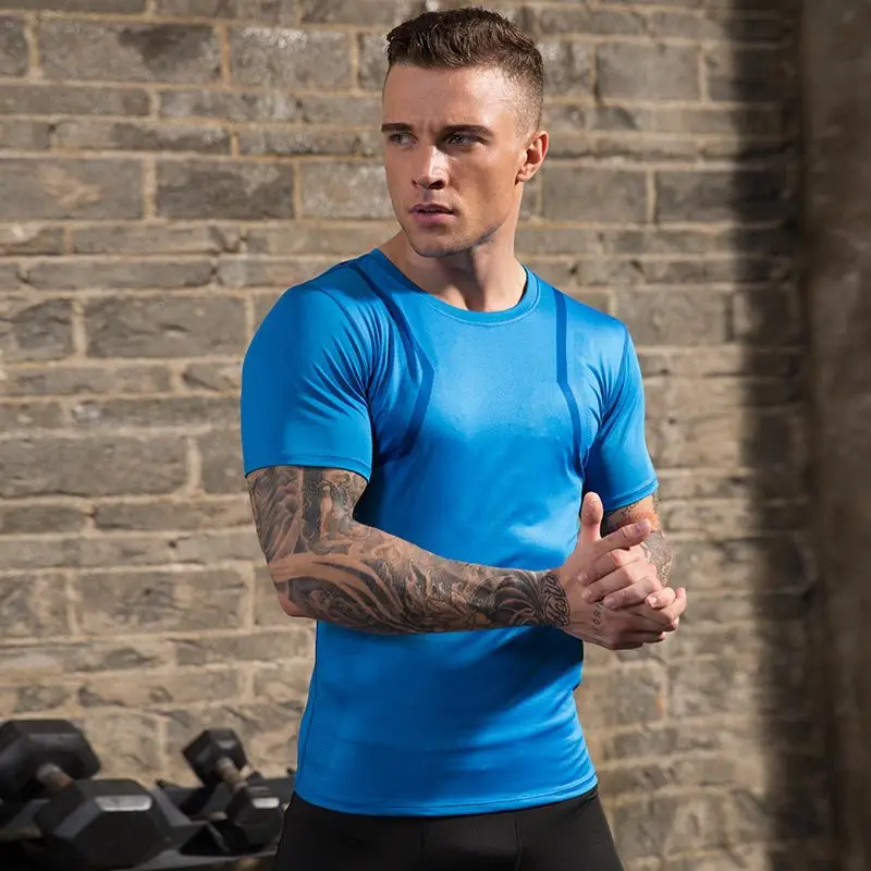 Men's Gym Shirt Sportswear Dry Fit Running T shirt Compression Sleeve