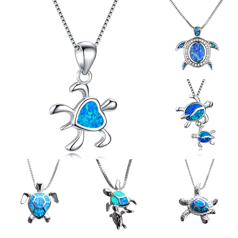 Милая женская синяя имитация огненного опала ожерелье Серебряный Цвет свадебное